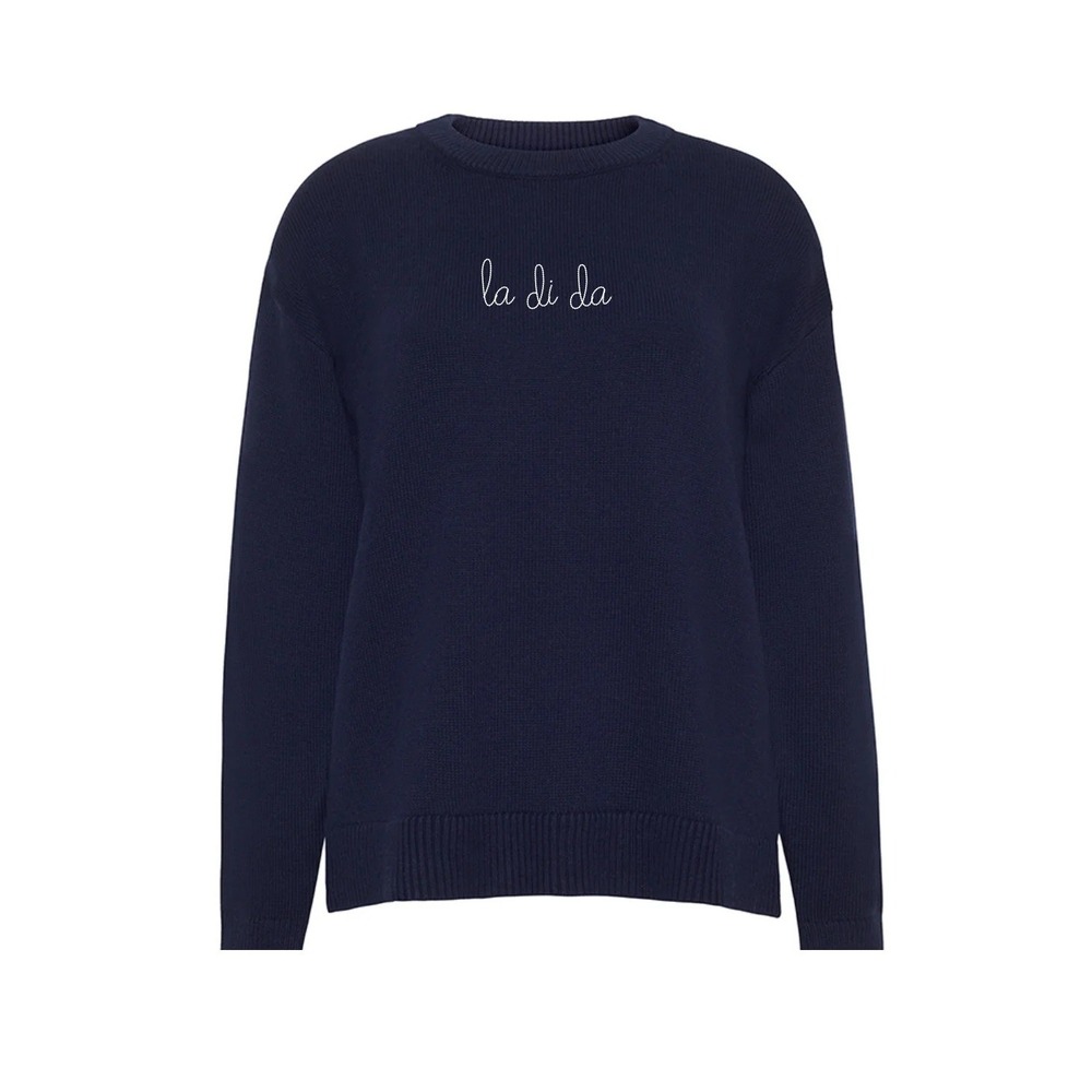 Lingua Franca $275 "la di da" Embroidered Maxine Cotton Cashmere Sweater Large